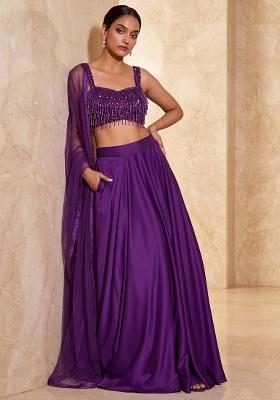 Purple Embroidered Handwork Lehenga Set