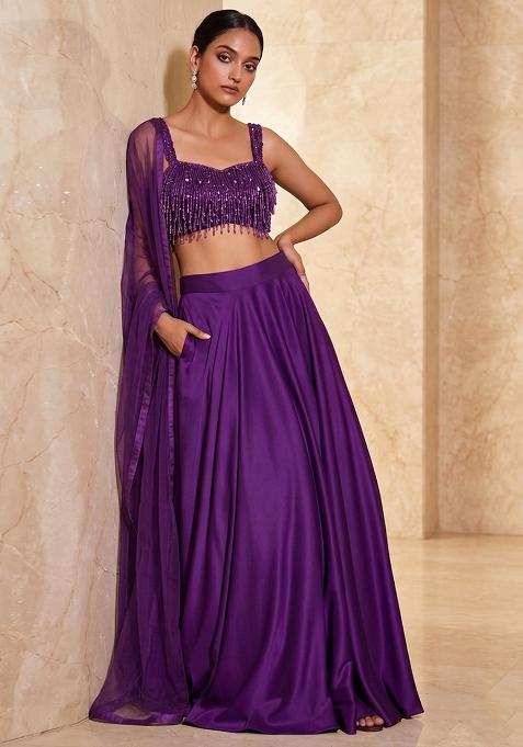 Purple Embroidered Handwork Lehenga Set