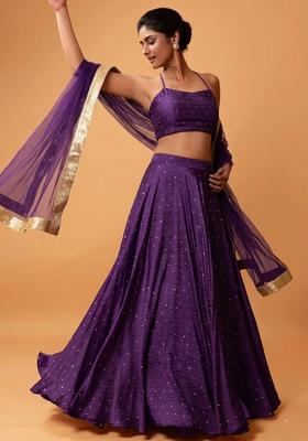 Purple Embroidered Silk Blend Lehenga Set