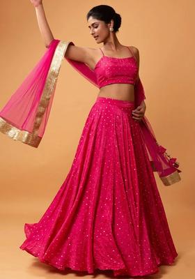 Rani Pink Embroidered Silk Lehenga Set