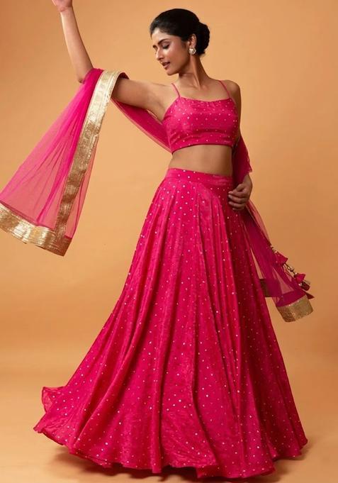 Rani Pink Embroidered Silk Lehenga Set