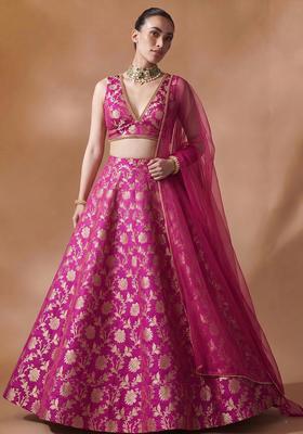 Rani Pink Jacquard Brocade Lehenga Set