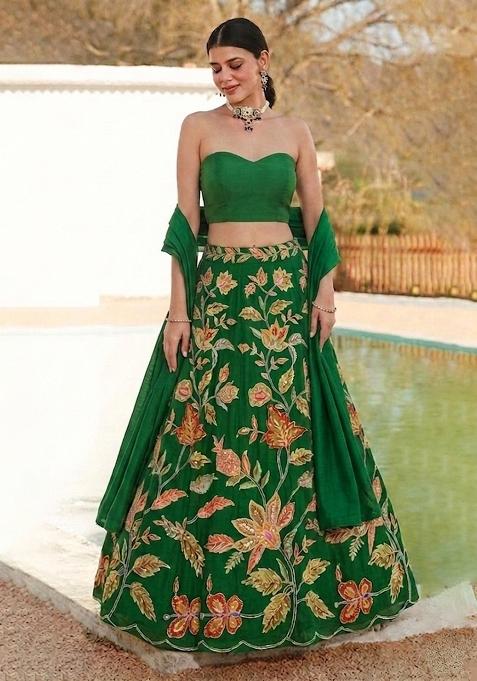 Green Embroidered Organza Lehenga Set