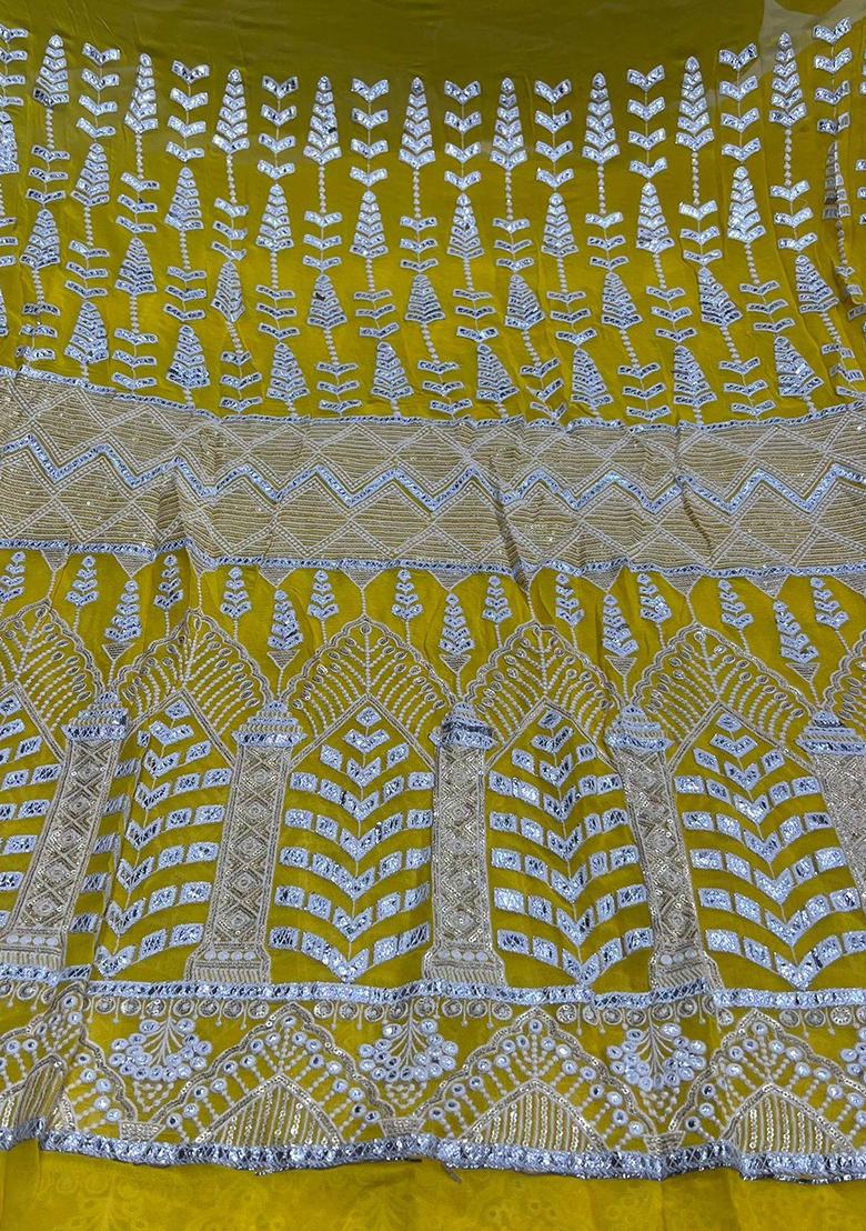 Yellow Mirror Work Georgette Lehenga Set - Indya