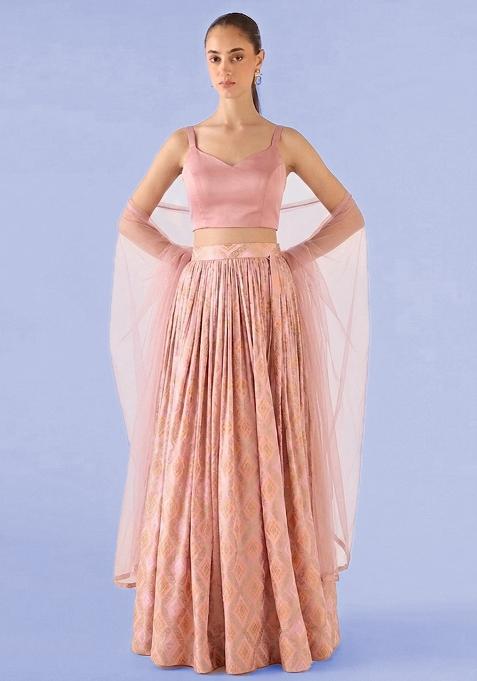 Light Peach Georgette Lehenga Set