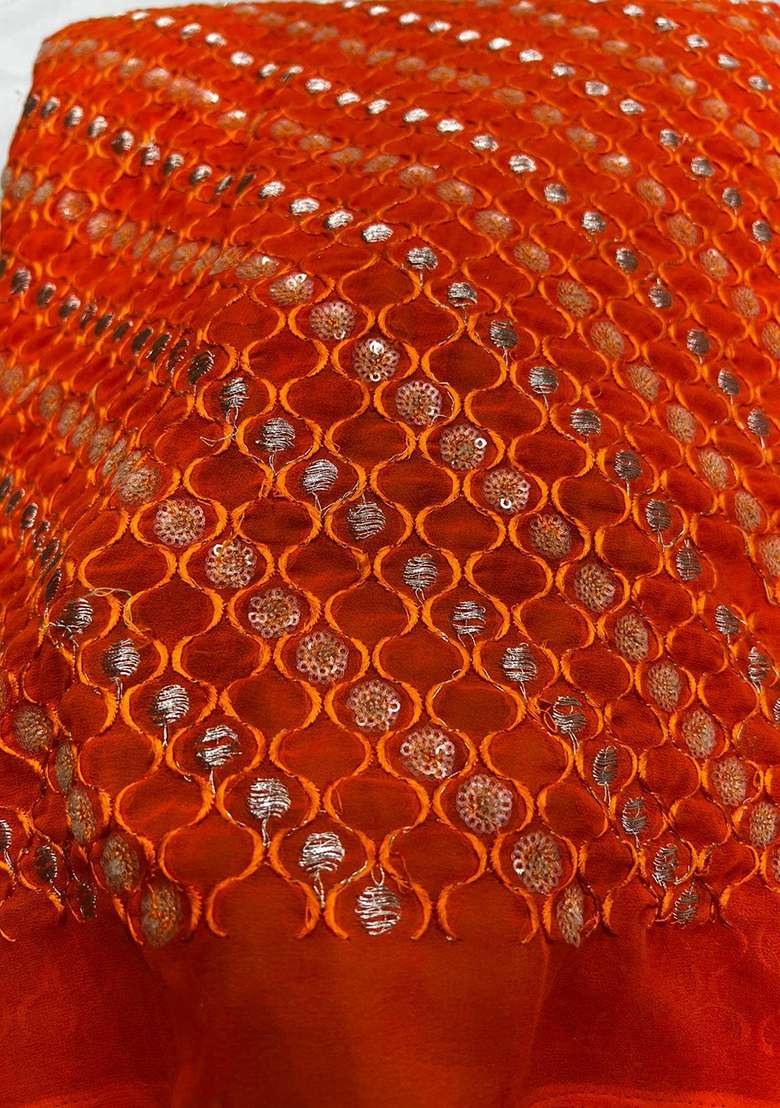 Orange Embroidered Georgette Lehenga Set - Indya