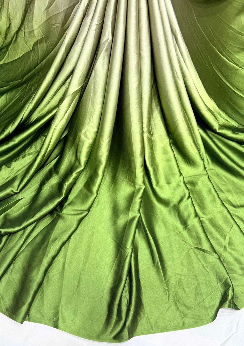 Green Solid Satin Lehenga Set for Diwali | Wedding & Festive Wear - Indya