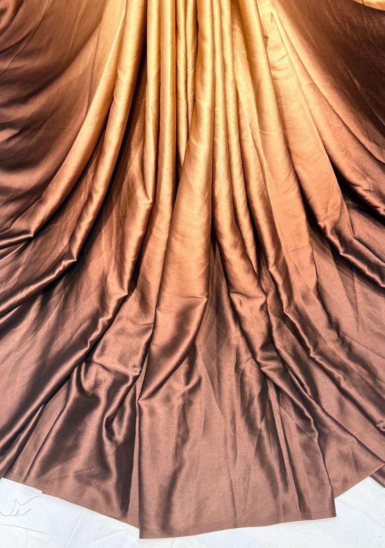 Brown Solid Satin Lehenga Set for Diwali and Festive Wear - Indya