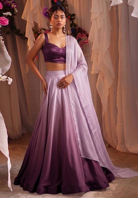 Purple Solid Satin Lehenga Set