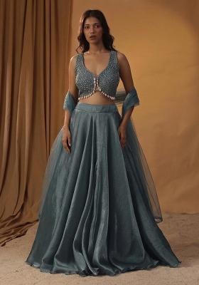 Blue Embroidered Handwork Lehenga Set