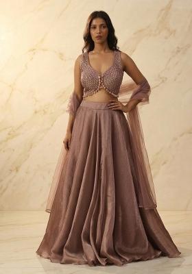 Light Mauve Embroidered Handwork Lehenga Set