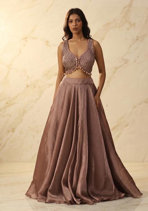 Light Mauve Embroidered Handwork Lehenga Set