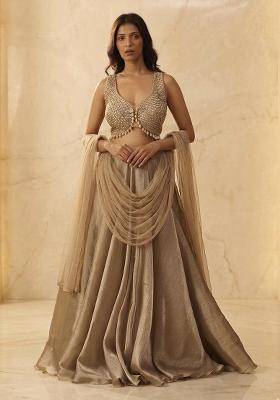 Light Beige Embroidered Handwork Lehenga Set