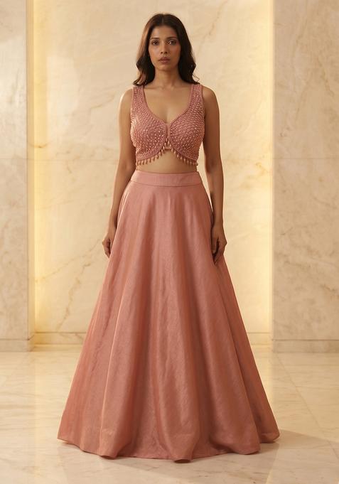 Pink Embroidered Handwork Lehenga Set