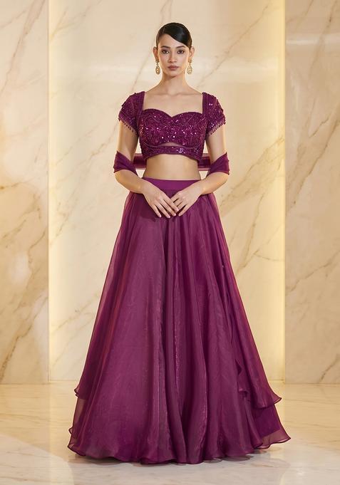 Magenta Embroidered Handwork Lehenga Set