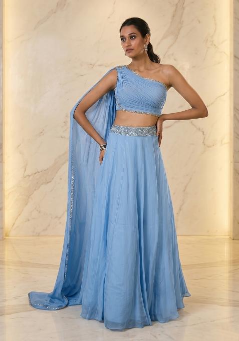 Light Blue Embroidered Handwork Lehenga Set