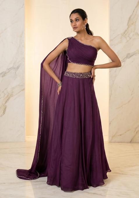 Dark Purple Embroidered Handwork Lehenga Set