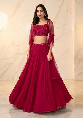 Rani Pink Embroidered Handwork Lehenga Set