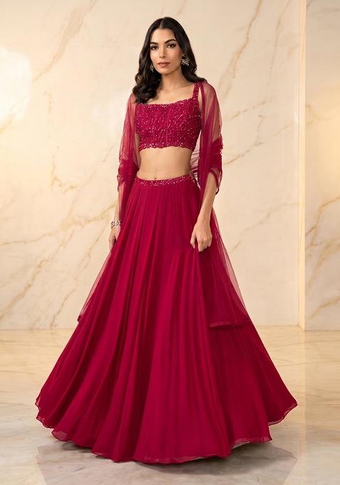 Rani Pink Embroidered Handwork Lehenga Set