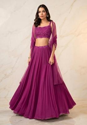Magenta Embroidered Handwork Lehenga Set