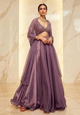 Mauve Embroidered Handwork Lehenga Set