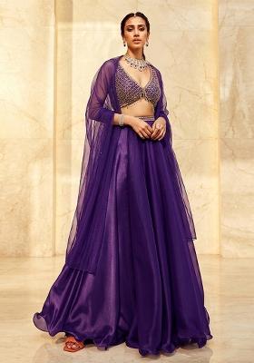Dark Purple Embroidered Handwork Lehenga Set