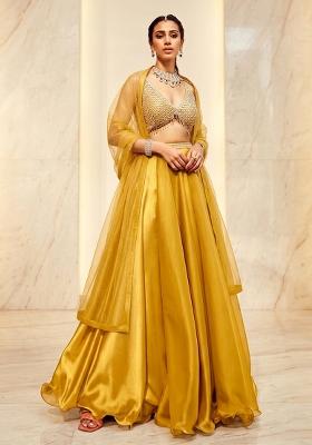 Yellow Embroidered Handwork Lehenga Set