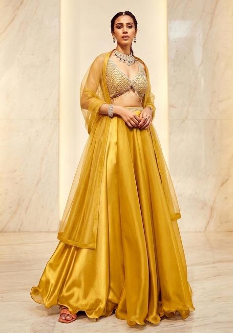 Yellow Embroidered Handwork Lehenga Set
