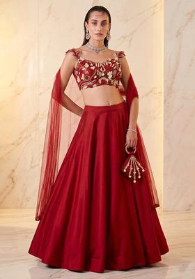 Red Embroidered Handwork Lehenga Set