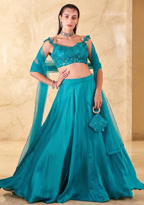 Blue Embroidered Handwork Lehenga Set