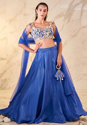 Dark Blue Embroidered Handwork Lehenga Set