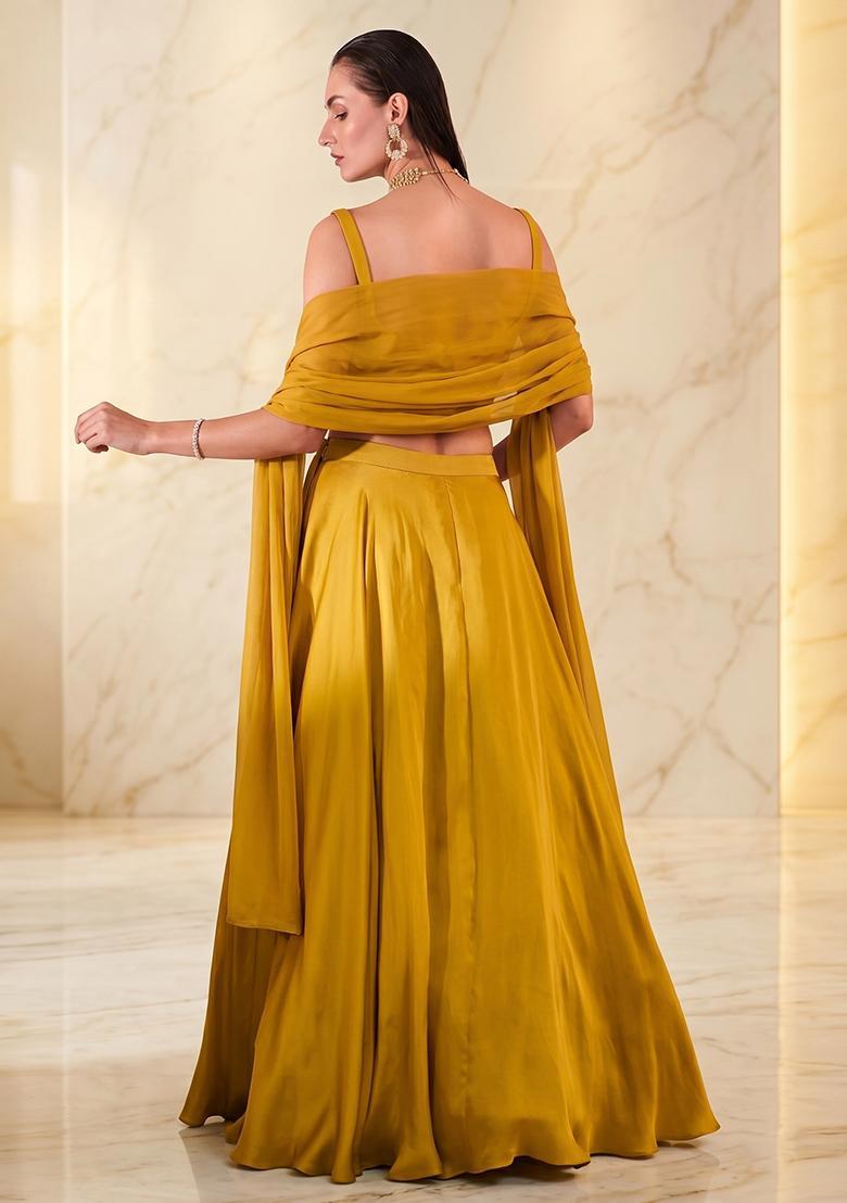 Mustard Yellow Embroidered Handwork Lehenga Set - Indya