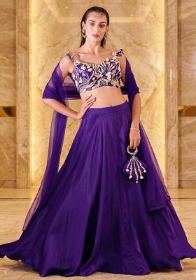 Dark Purple Embroidered Handwork Lehenga Set