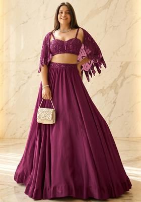 Magenta Embroidered Handwork Lehenga Set