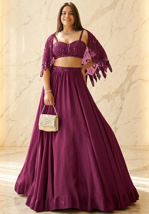 Magenta Embroidered Handwork Lehenga Set