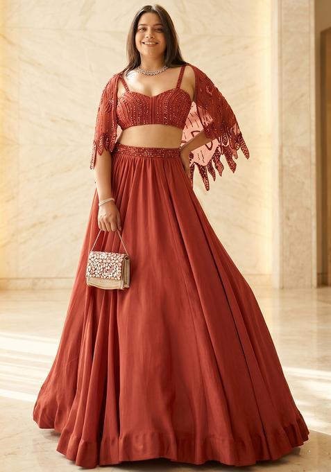 Mauve Embroidered Handwork Lehenga Set