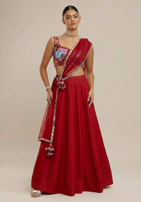 Red Printed Lehenga Set
