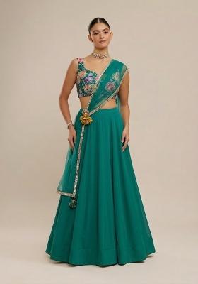 Teal Green Printed Lehenga Set