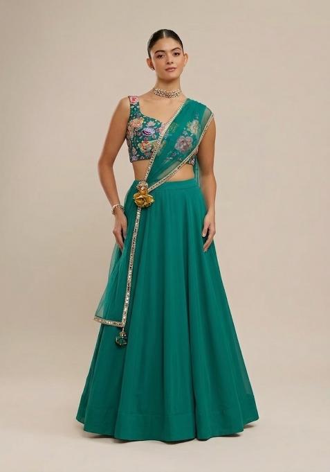Teal Green Printed Lehenga Set