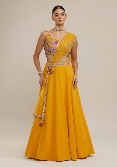 Yellow Printed Lehenga Set