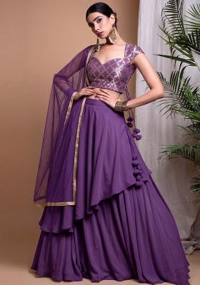 Purple Zari Silk Lehenga Set