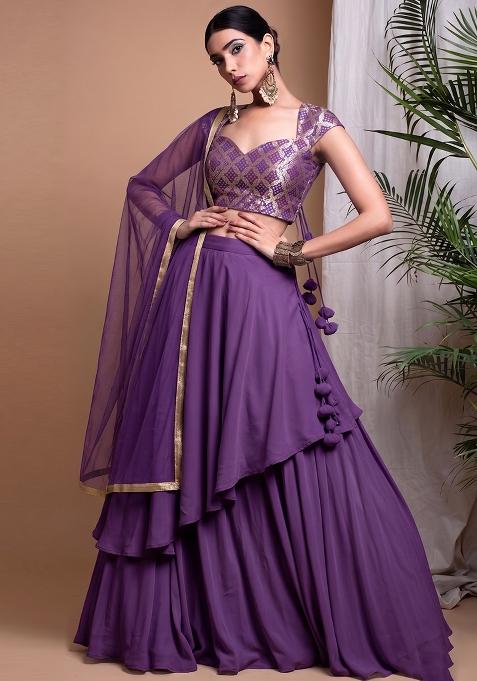 Purple Zari Silk Lehenga Set