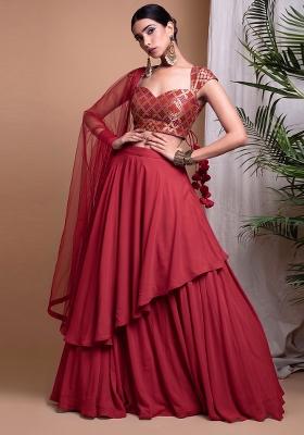 Red Zari Silk Lehenga Set