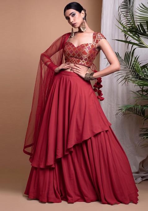 Red Zari Silk Lehenga Set