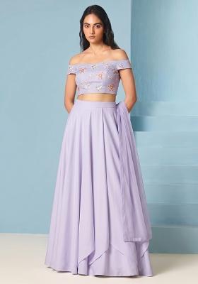 Lavender Embroidered Chanderi Lehenga Set