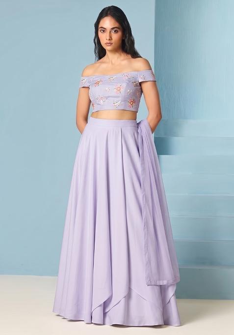 Lavender Embroidered Chanderi Lehenga Set