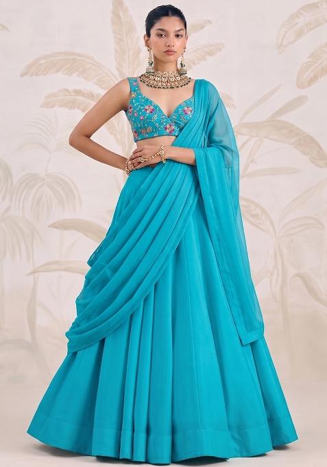 Light Blue Zari Cosmos Lehenga Set