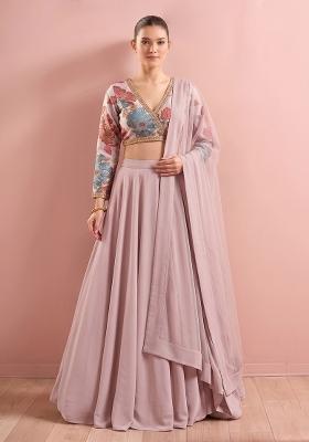 Pastel Pink Printed Organza Lehenga Set
