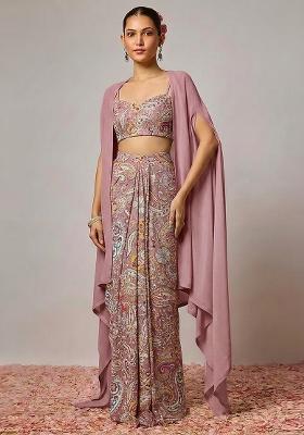 Pink Printed Crepe Fusion Set