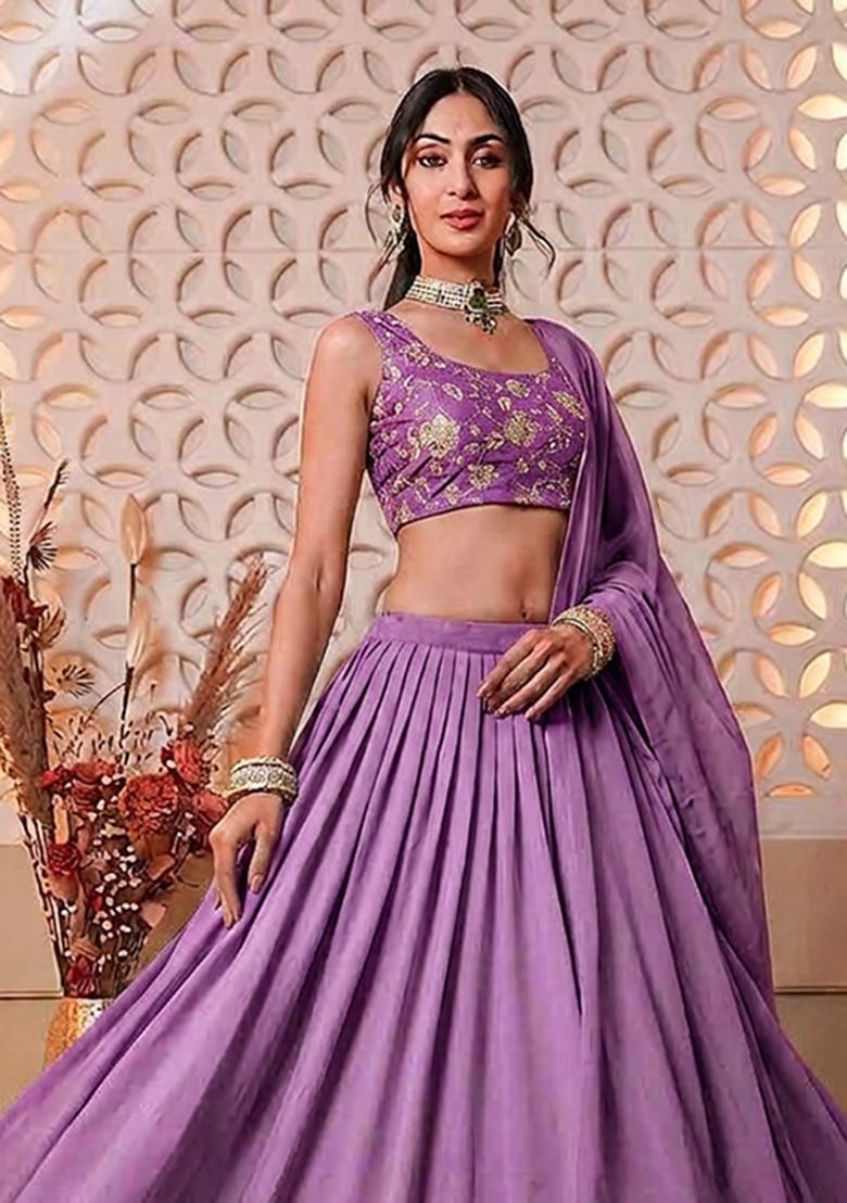 Orchid Printed Crepe Lehenga Set - Indya